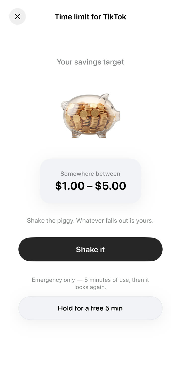 Shake it screen: your tax lands somewhere between $1.00 and $5.00
